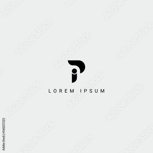 Alphabet letter IP PI logo icon design with black color white background vector element.