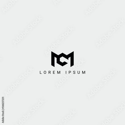 Alphabet letter MC CM logo icon design with black color white background vector element.