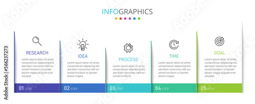 Vertical infographic design with icons and 5 options or steps. Thin line. Infographics business concept. Can be used for info graphics, flow charts, presentations, mobile web sites, printed materials.