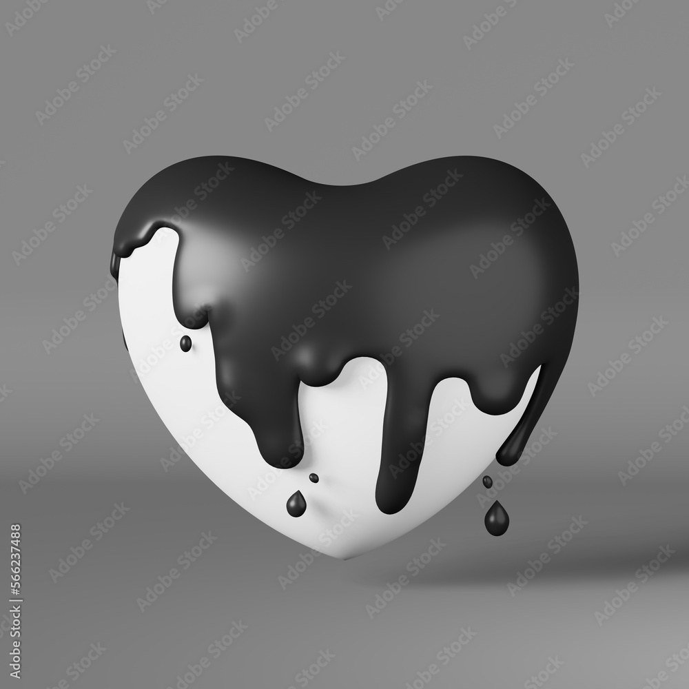 Heart with black paint splash melting glossy glaze 3d rendering Valentines day invitation advertising design composition Heart with black paint splash melting glossy glaze 3d rendering Valentines day invitation advertising design composition