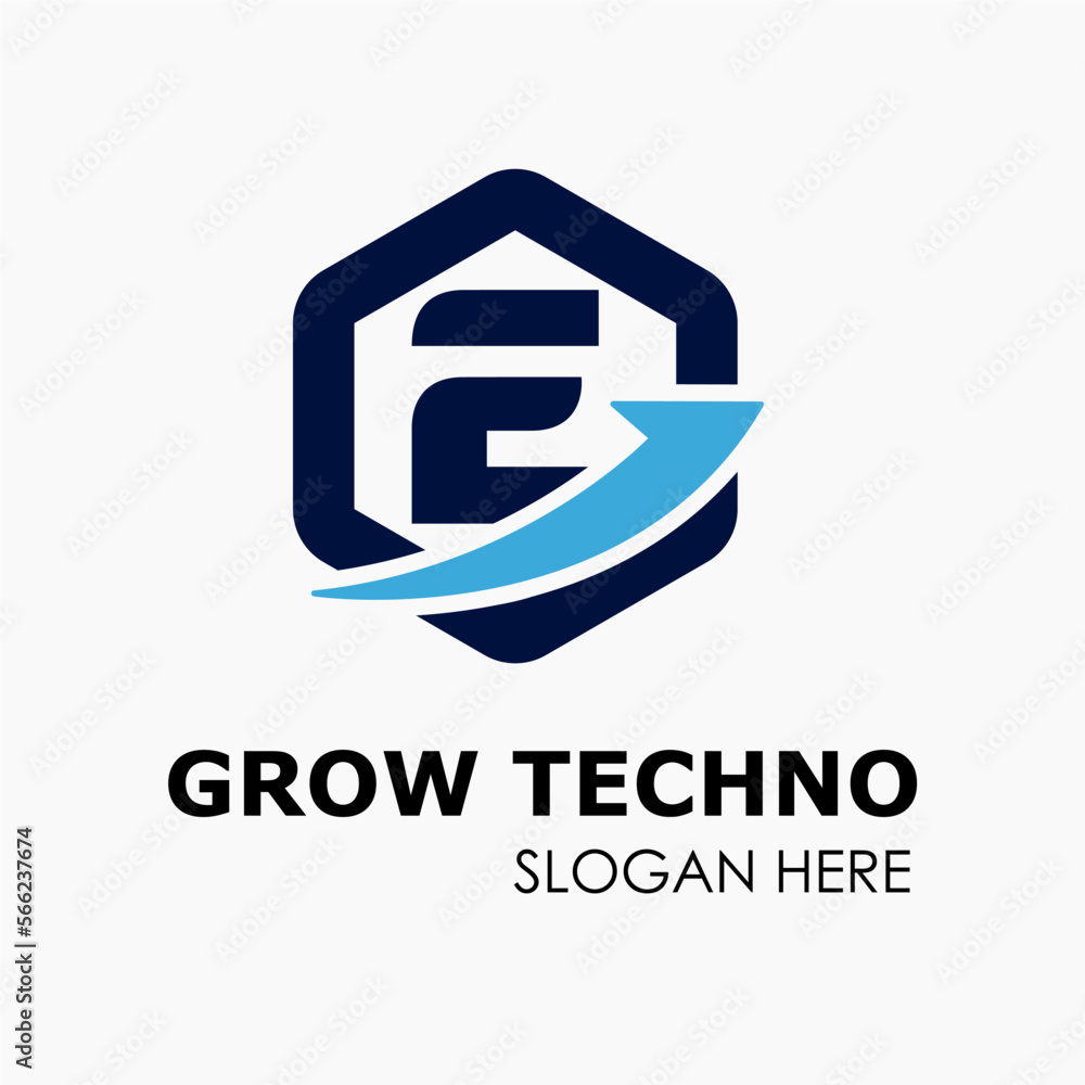 Initial E Letter in Hexagon Shape with Growth Arrow Upward Logo Idea Template Initial E Letter in Hexagon Shape with Growth Arrow Upward Logo Idea Template