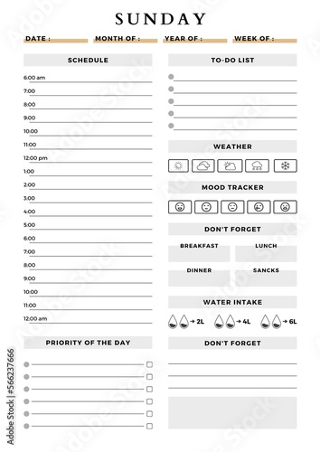 Daily planner Sunday