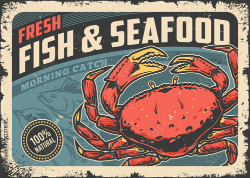 Fresh seafood vintage poster colorful