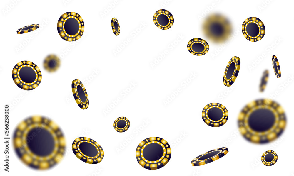 Falling poker chips, tokens, on transparent background. Vector