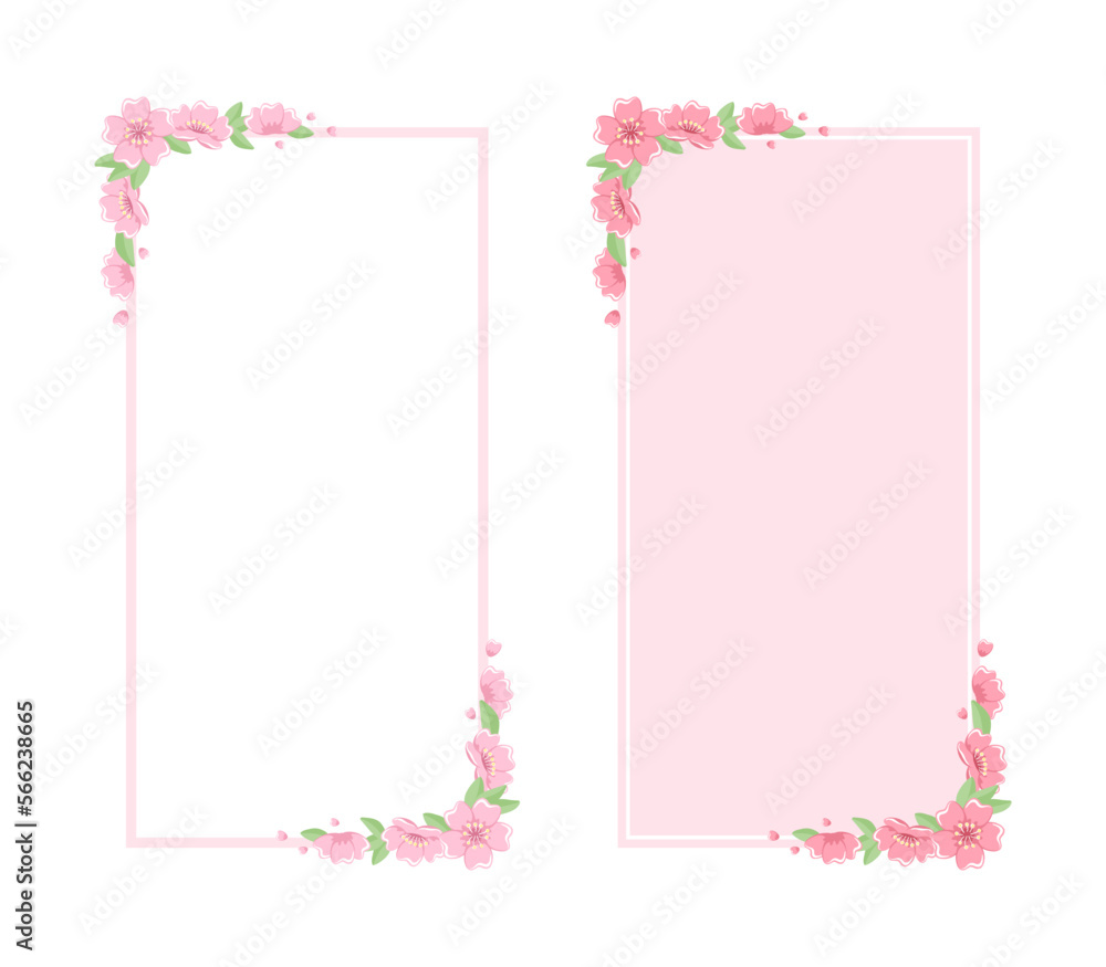 Cherry Blossom Vertical Frames Set. Long Rectangular Floral Border. Cherry Blossom Vertical Frames Set. Long Rectangular Floral Border.