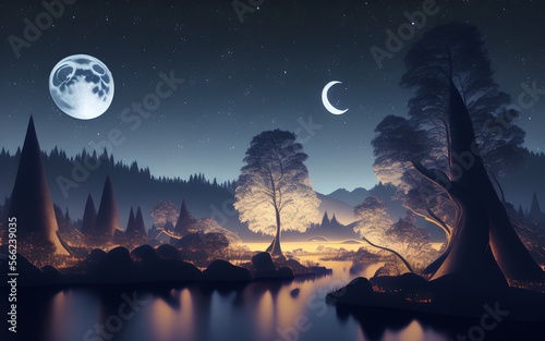 Night Landscape  Generative AI Illustration