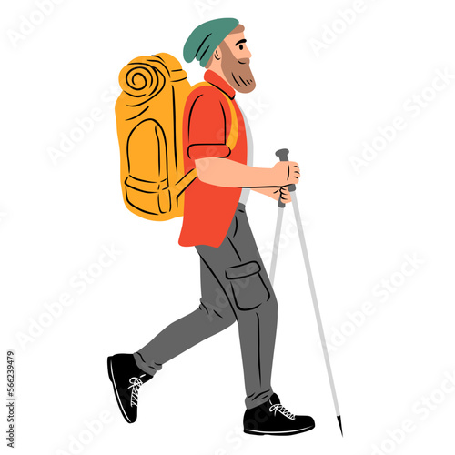 Homme barbu qui fait de la randonn√©e, activit√© de plain air, marche, randonn√©e, homme