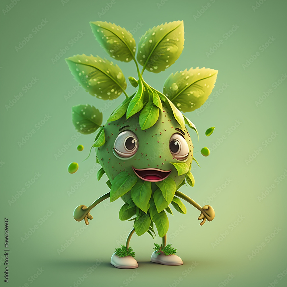 Cute cartoon herbs character. Generative AI. Lovely herbs. Stock