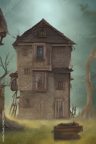 Artistic concept painting of a witch house, background illustration - generative ai
