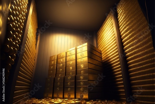gold ignots inside vault safe golden bars illustration generative ai photo