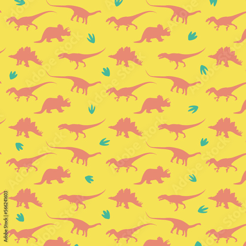 Seamless pattern with lovely hand-drawn dinosaurs. Cute Dinosaurs Pattern.