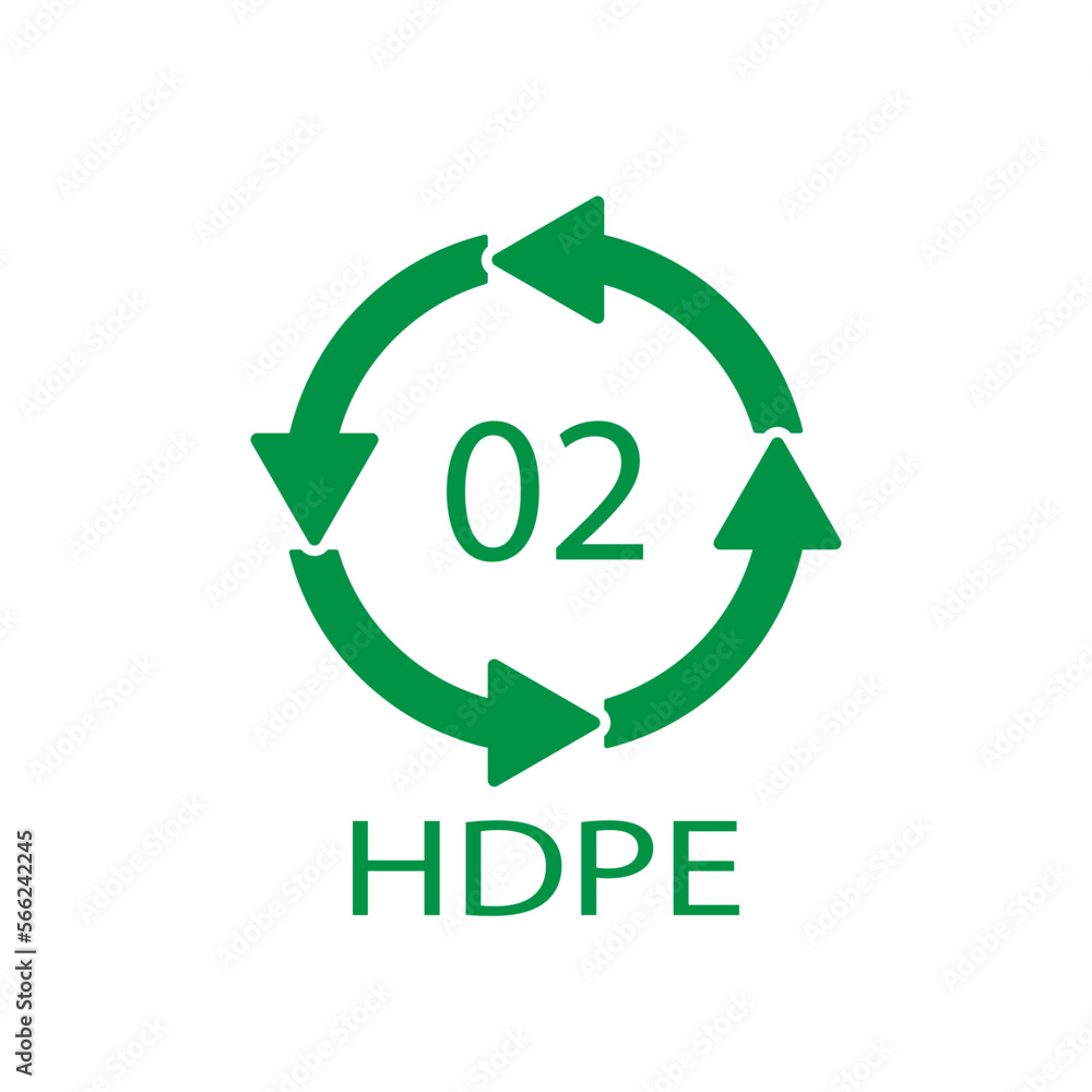 HDPE 02 recycling code symbol. Plastic recycling vector polyethylene sign. HDPE 02 recycling code symbol. Plastic recycling vector polyethylene sign.
