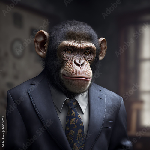 Monkey in a suit. Generative AI © Putrasatria