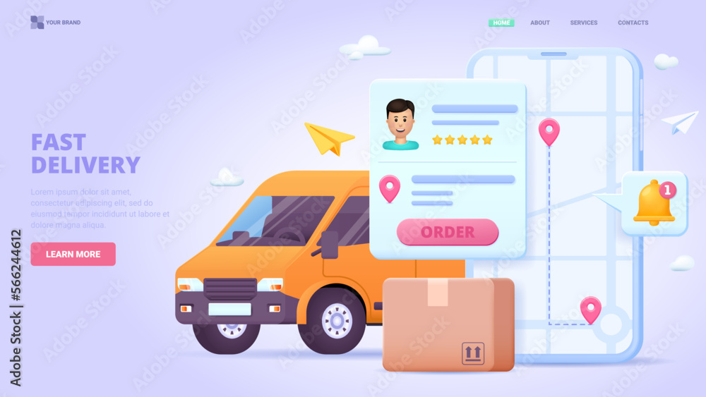 Easy order, fast delivery, online order, online shopping with smartphone design concept for landing page. 3d vector illustration with tiny characters for website, banner, hero image. Easy order, fast delivery, online order, online shopping with smartphone design concept for landing page. 3d vector illustration with tiny characters for website, banner, hero image.