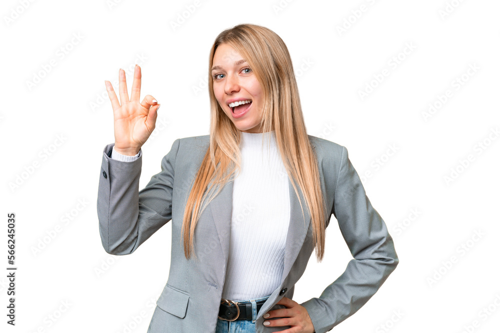 Young pretty blonde woman over isolated chroma key background showing ok sign with fingers Young pretty blonde woman over isolated chroma key background showing ok sign with fingers