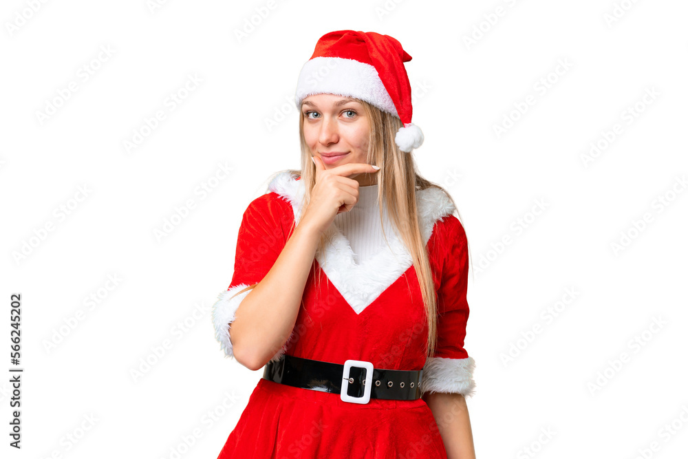 Young blonde woman with christmas hat over isolated chroma key background thinking Young blonde woman with christmas hat over isolated chroma key background thinking