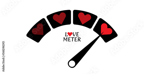 Love meter design, indicating full of love. Love concept romantic vector illustration to use for wedding cards, valentines day, medical projects.
