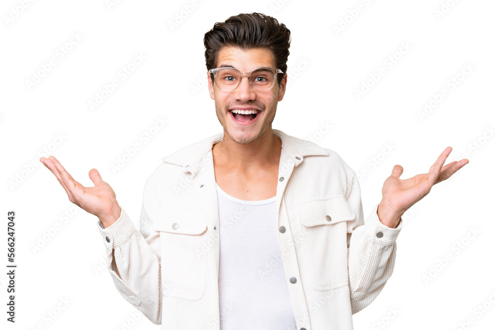 Young handsome caucasian man over isolated background with shocked facial expression Young handsome caucasian man over isolated background with shocked facial expression