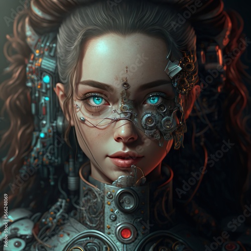 Portrait of a female robot steampunk