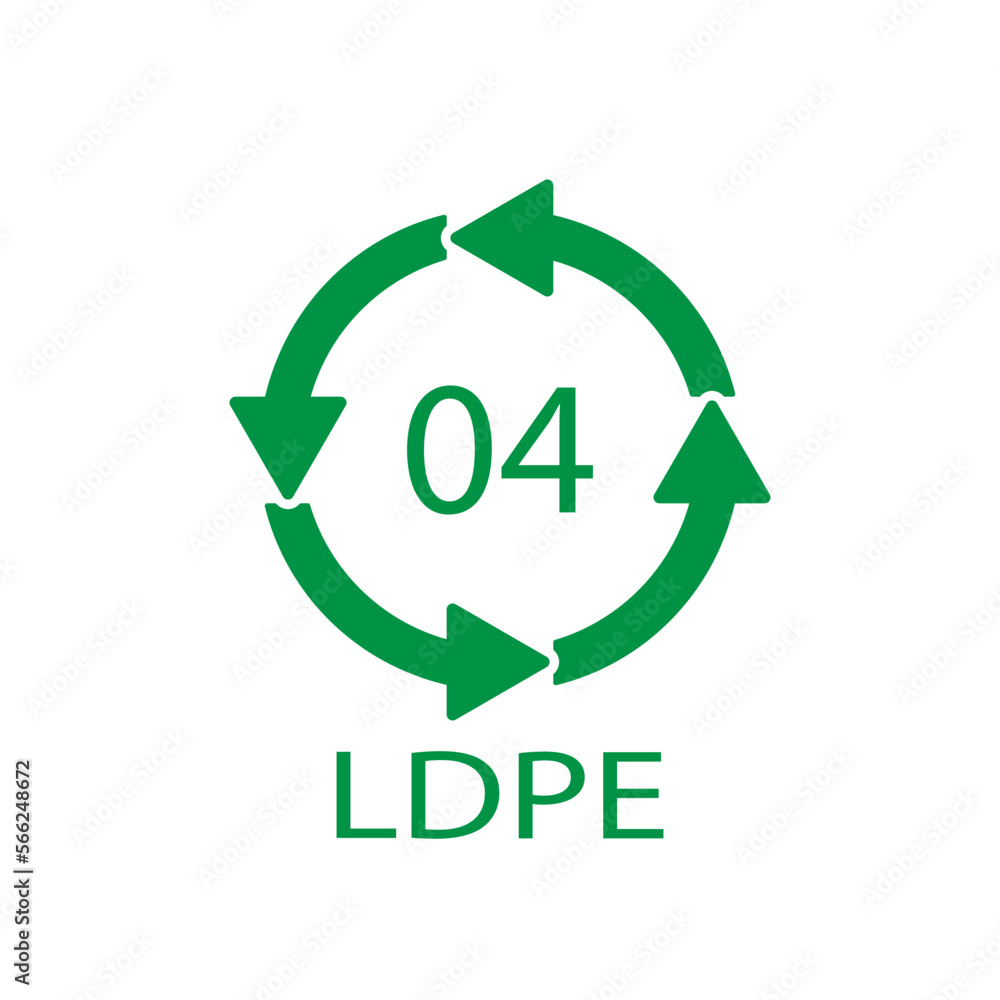 LDPE 04 recycling code symbol. Plastic recycling vector low density polyethylene sign. LDPE 04 recycling code symbol. Plastic recycling vector low density polyethylene sign.