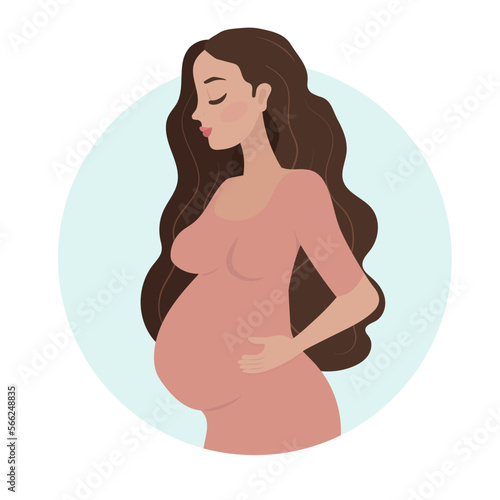 Pregnant woman concept illustration in cute cartoon style, healthcare, pregnancy.