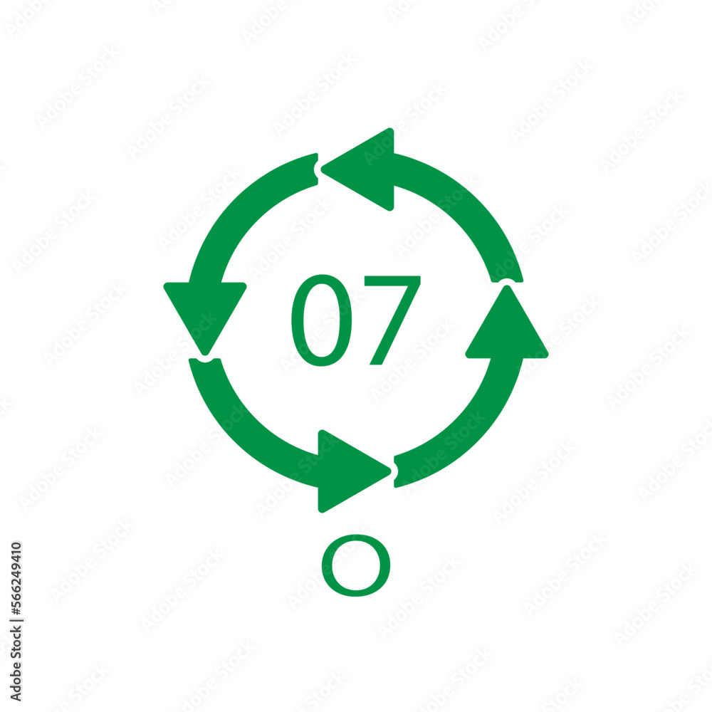 O 07 recycling code symbol. Plastic recycling vector polyethylene sign. O 07 recycling code symbol. Plastic recycling vector polyethylene sign.