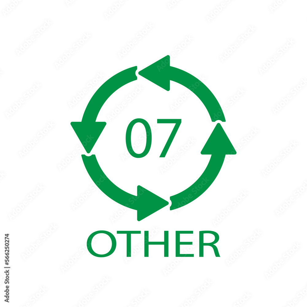 OTHER 07 recycling code symbol. Plastic recycling vector polyethylene sign. OTHER 07 recycling code symbol. Plastic recycling vector polyethylene sign.