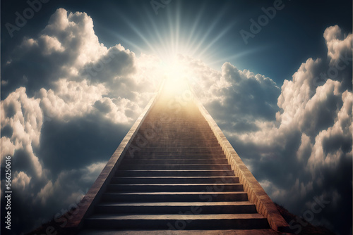 Stairway Leading Up To Sky. Illustration of way to heaven. Generative Al.