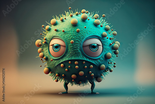 ai generated fantasy illustration of green virus character with sad face