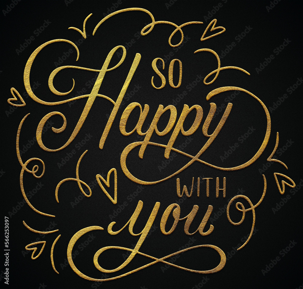 so happy with you golden calligraphy design valentine's day banner