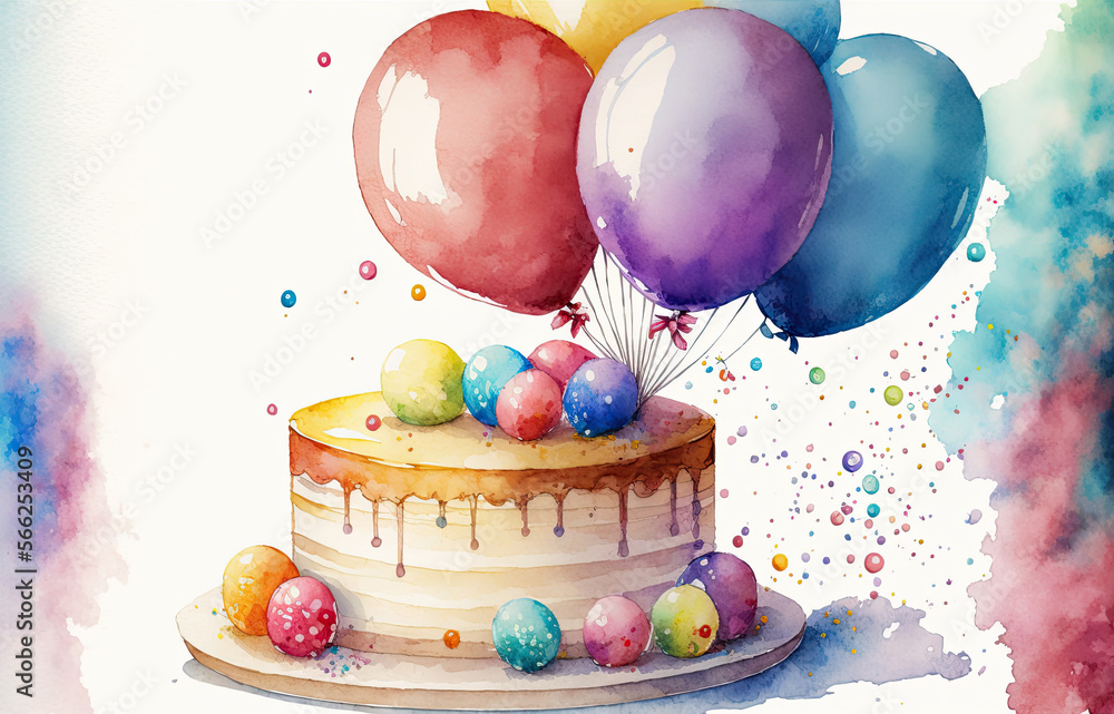 Watercolor illustrated birthday background - Created with generative ai
