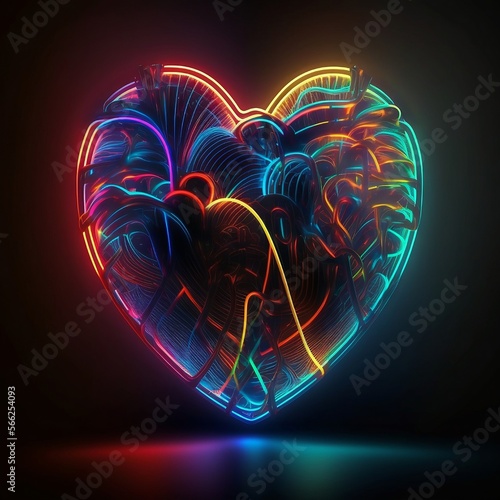 Valentine s Day  Generative AI - Colorful Neon Heart