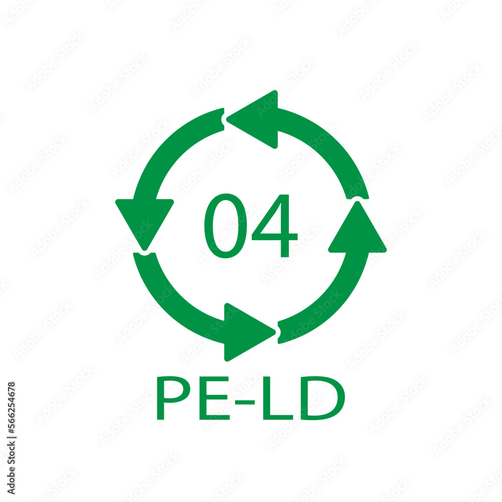 PE-LD 04 recycling code symbol. Plastic recycling vector low density polyethylene sign. PE-LD 04 recycling code symbol. Plastic recycling vector low density polyethylene sign.