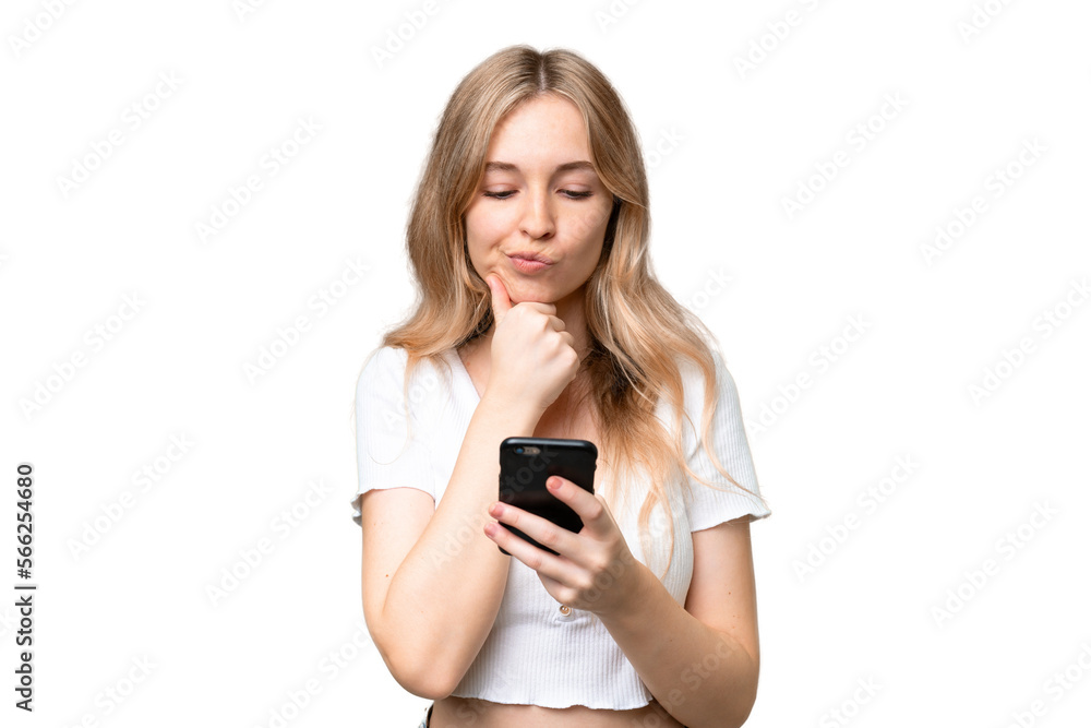 Young English woman over isolated background thinking and sending a message Young English woman over isolated background thinking and sending a message