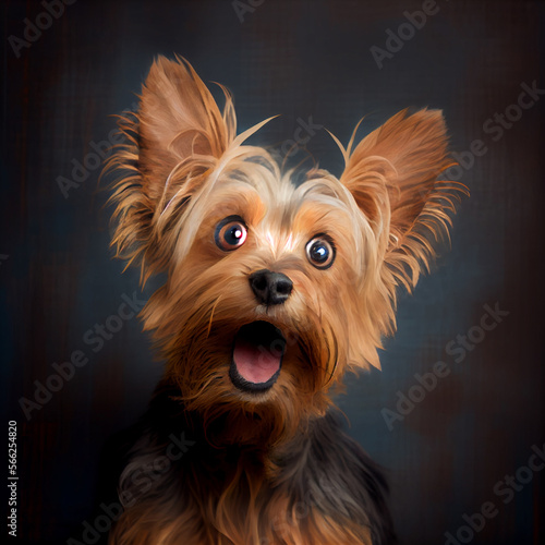 Cute funny shocked yorkshire terrier dog