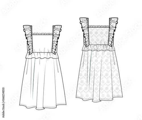 woman ruffle dress fashion vector, lace moc up