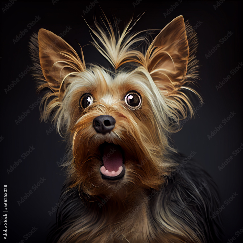 Fototapeta premium Cute funny shocked yorkshire terrier dog