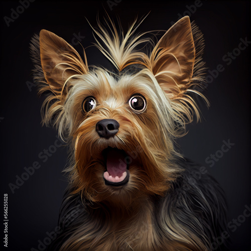 Cute funny shocked yorkshire terrier dog