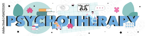 Psychotherapy typographic header. Mental health diagnostic and treatment