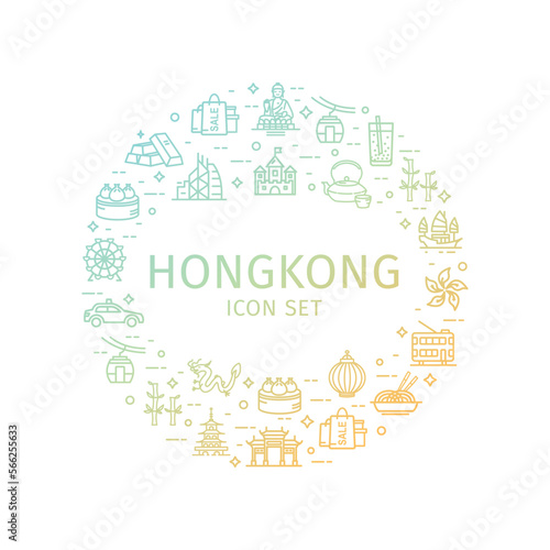 Hong Kong Travel and Tourism Round Design Template Thin Line Icon Concept for Promotion  Marketing and Advertising. Vector illustration