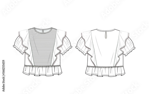 woman ribbed front ruffle blouse fashion vector