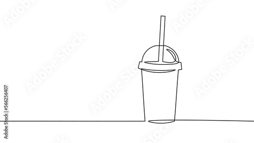 One line continuous cardboard paper cup symbol concept. Silhouette of fast food restaurant drinks coffee juice or milkshake. Digital white single line sketch drawing vector illustration
