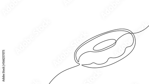 Single continuous line donut art. Coffee morning cafe bakery pastry frosting fast food silhouette. Concept design one sketch outline drawing vector illustration