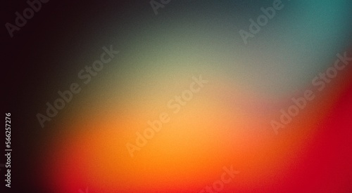 Fotografiet Abstract color gradient background, film grain texture, blurred orange gray white free forms on black