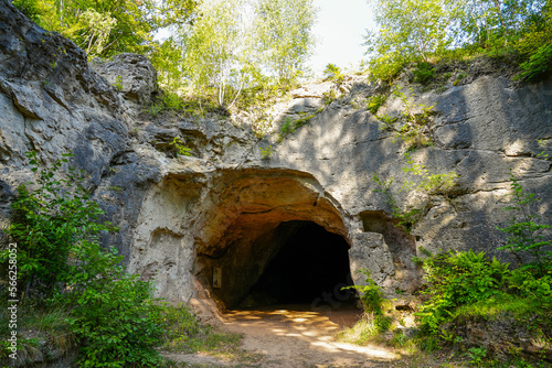 Scharzfeld stone church near Herzberg am Harz. Old cave in the Harz. Round-arched dolomite rock cave. Steinkirche.