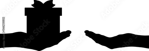 Silhouette of a hand giving a gift and a hand receiving a gift. Vector silhouette
