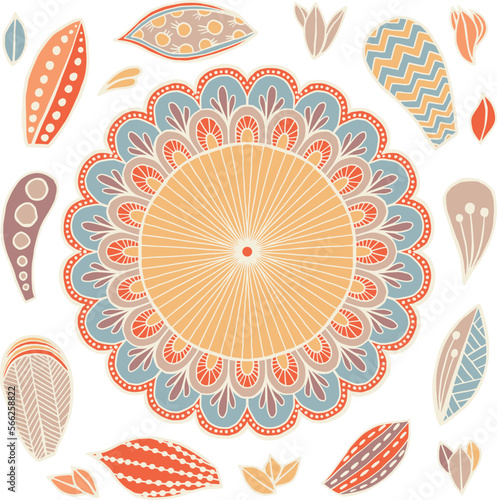 Hand Drawn Mandala and Decorative elements  Floral vector Illustration For clothing  home decor  cards and templates  scrap booking  post cards  frames.