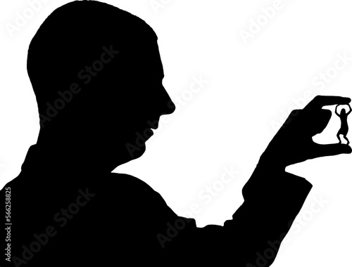 Silhouette of a man holds a woman between his fingers. Vector silhouette