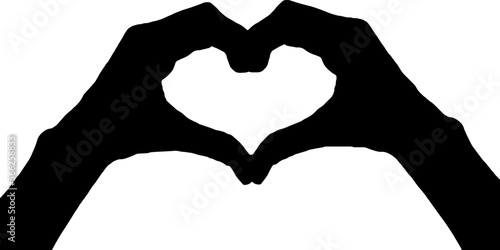 Hands show a heart symbol. Vector silhouette.