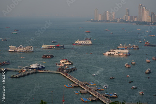 High angle view overlooking the bay of Pattaya. Jua Wad Chon Buri, Thailand, will see many boats moored, taken on 7 Nov 2019 photo